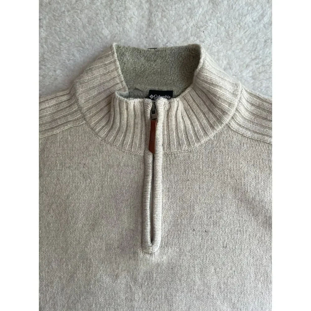Columbia XCO Wool Sweater Mens XL Beige Color 1/4 Zip Pullover